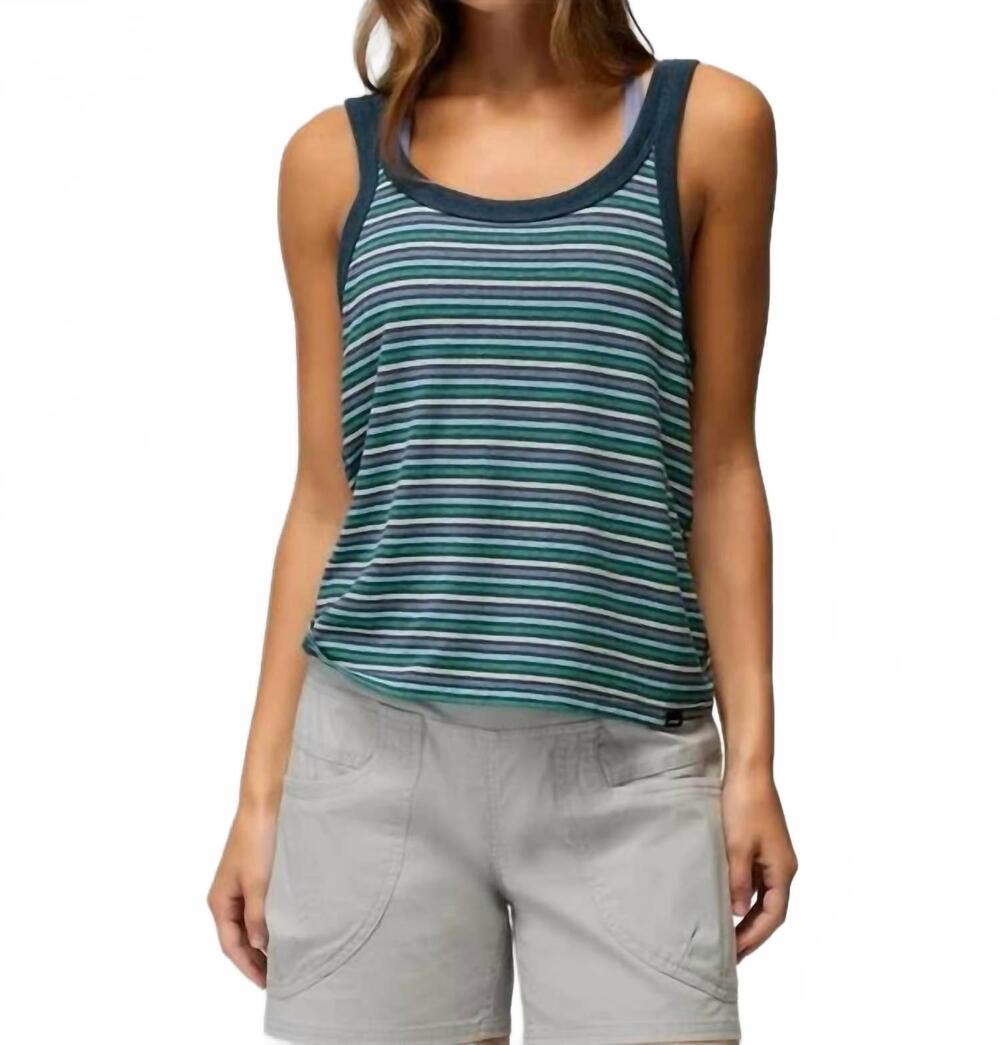 NEW PRANA cozy up scoop tank top in bluff blue stripe